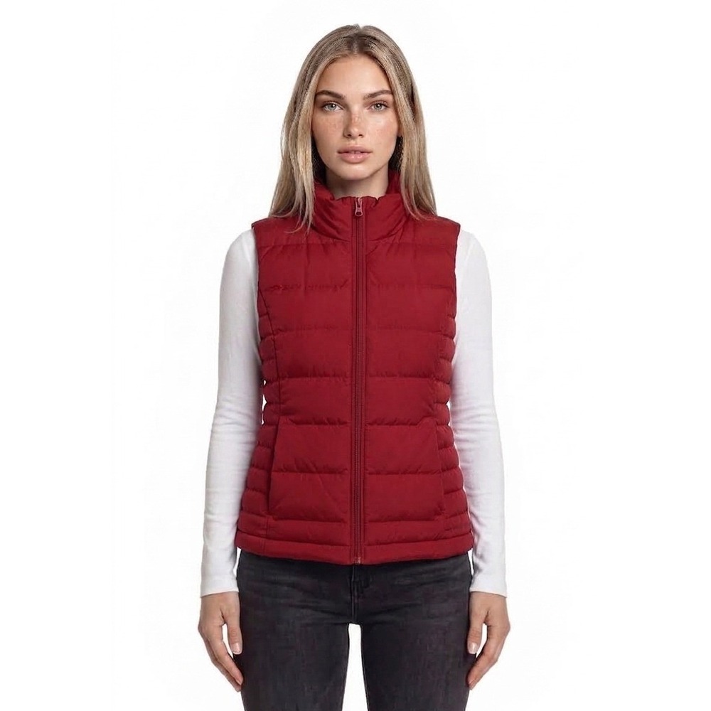 Classic Lands' End Down Puffer Vest Women's Size Medium 10/12 Red Quilted Zip
